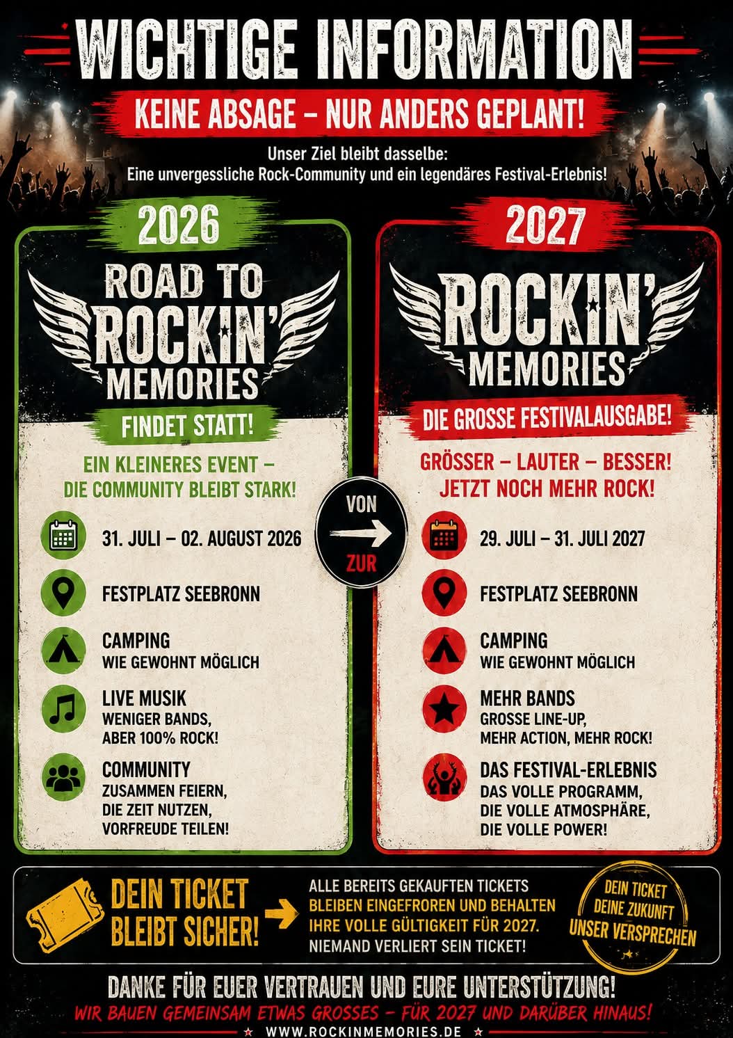 ROCKIN' MEMORIES: FESTIVALAUSGABE AUF 2027 VERSCHOBEN – 2026 FINDET DENNOCH STATT