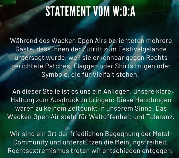 WACKEN STATEMENT